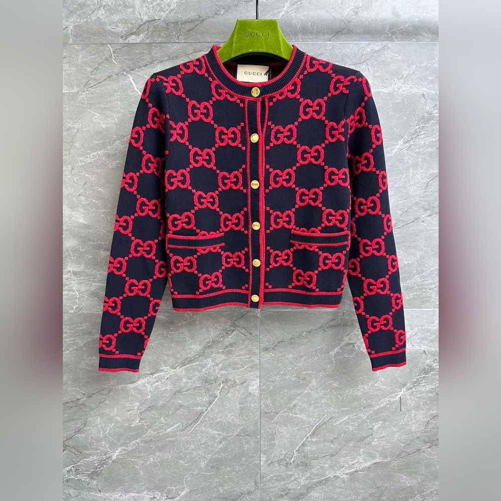 Gucci GG Jacquard Wool blend Knit Cardigan